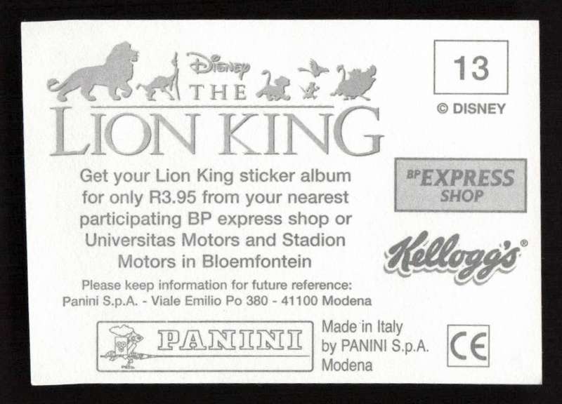 Panini Stickers Kellogg's Disney The Lion King 13