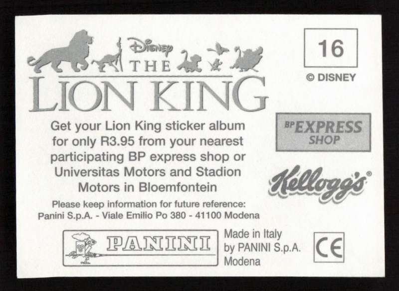 Panini Stickers Kellogg's Disney The Lion King 16