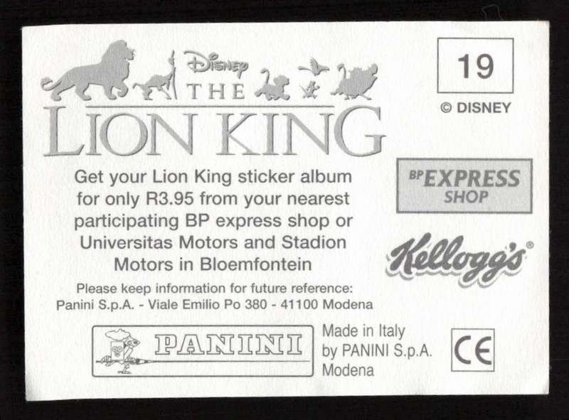 Panini Stickers Kellogg's Disney The Lion King 19