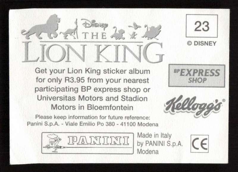 Panini Stickers Kellogg's Disney The Lion King 23