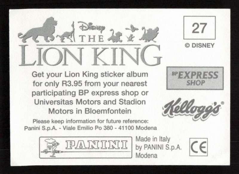 Panini Stickers Kellogg's Disney The Lion King 27