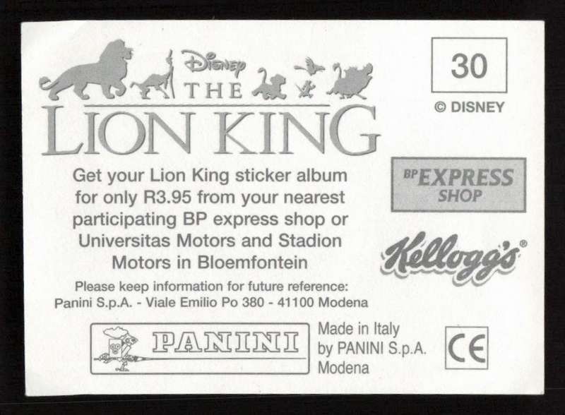 Panini Stickers Kellogg's Disney The Lion King 30