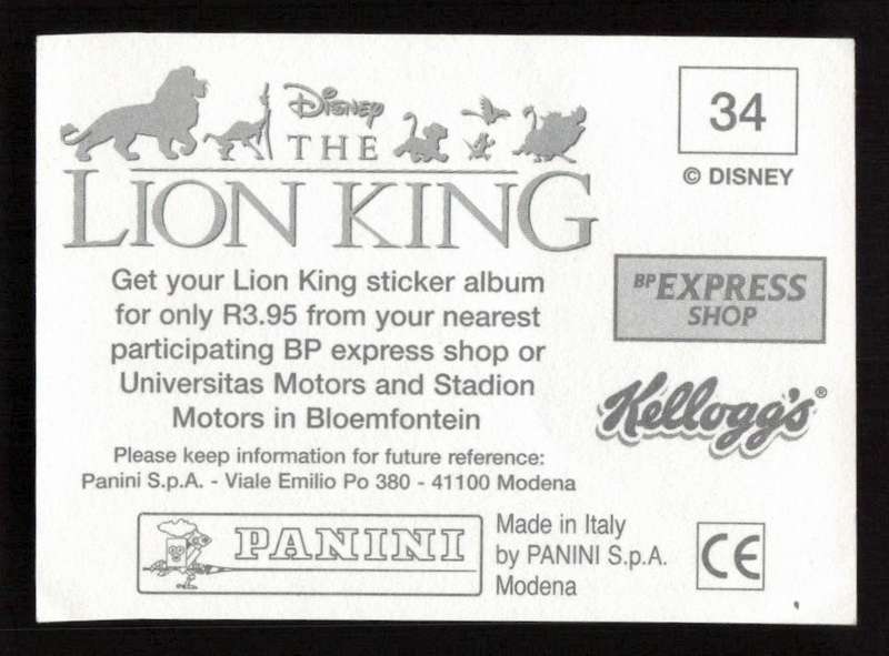 Panini Stickers Kellogg's Disney The Lion King 34