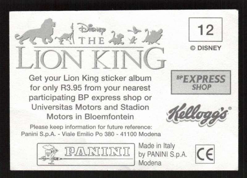 Panini Stickers Kellogg's Disney The Lion King 12