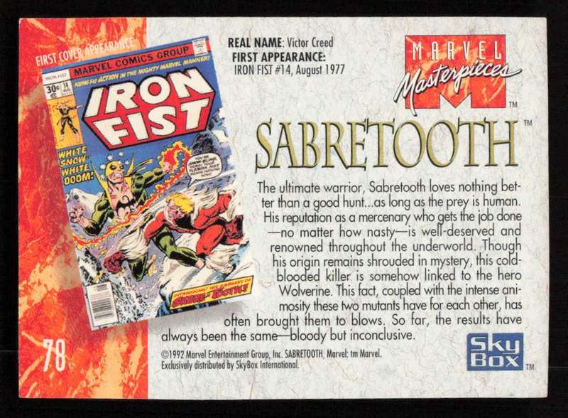 1992 Marvel Masterpieces Sabretooth 78