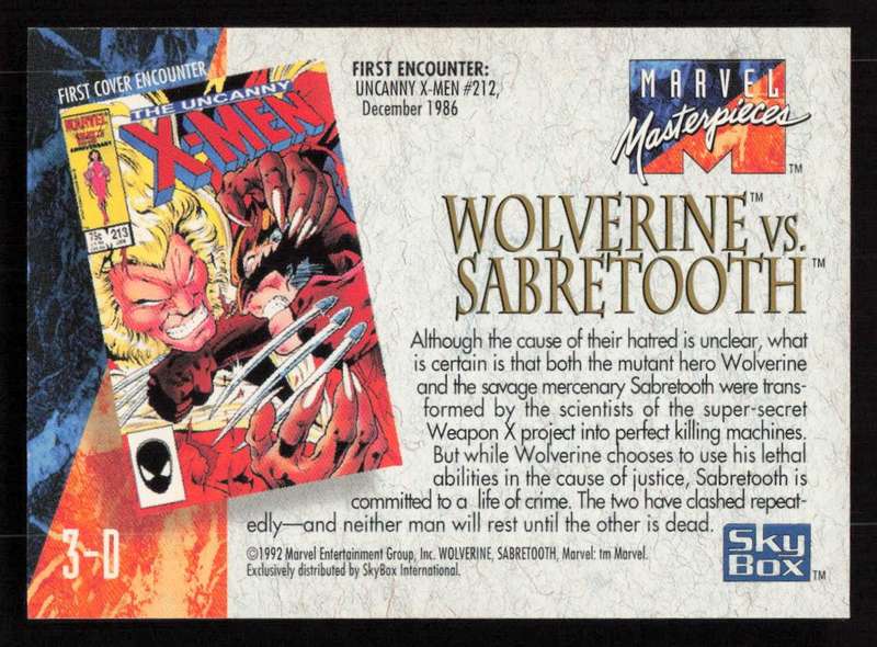 1992 Marvel Masterpieces Wolverine vs Sabretooth 3-D
