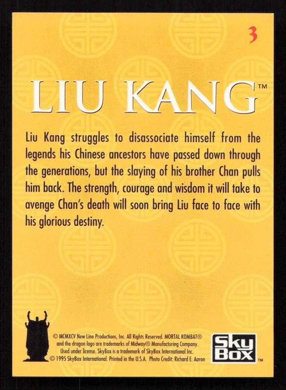 1995 SkyBox Mortal Kombat 3 Liu Kang