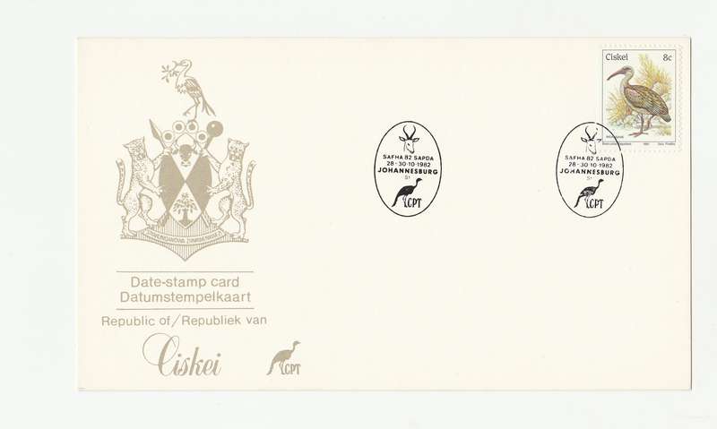 1982 Ciskei SAFHA 82 SAPDA Johannesburg Date-stamp Card
