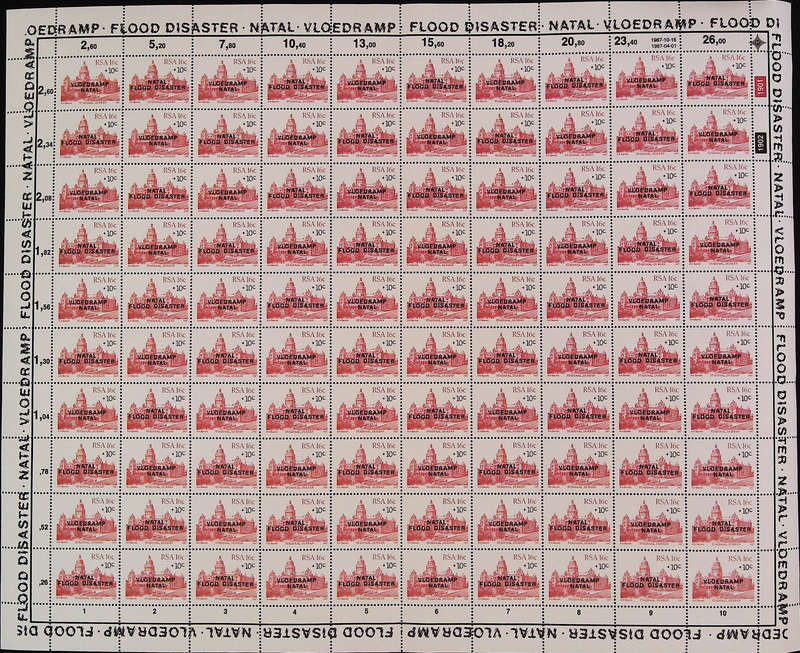 RSA 1987/11/16 Natal Relief Fund (1st Issue) Complete Sheet of 100