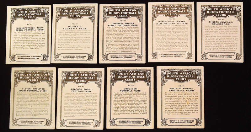 United Tobacco 1933 South African Rugby Football Clubs Complete Set 65 Cigarette Cards