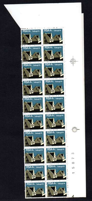 RSA 1974/03/14 Restoration of Tulbagh 4c Cyl No 580 581 582 583 *40 stamps Arrow block