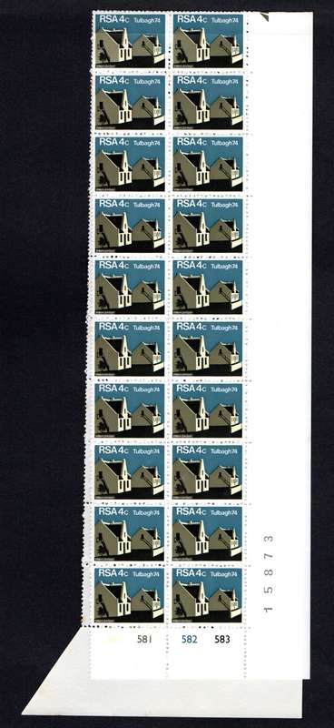 RSA 1974/03/14 Restoration of Tulbagh 4c Cyl No 580 581 582 583 *40 stamps Arrow block