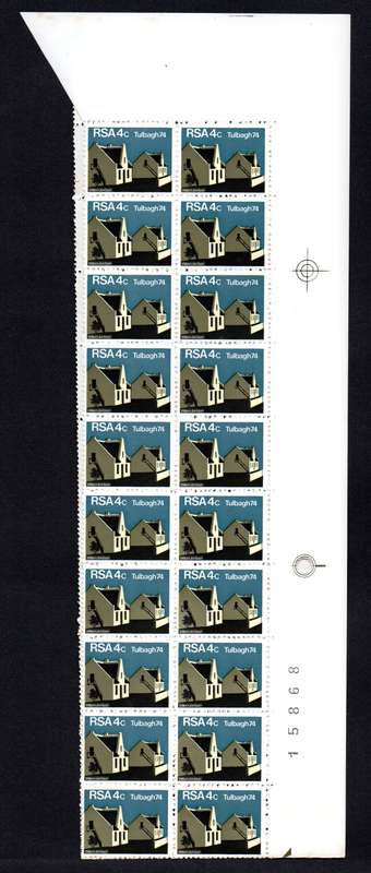 RSA 1974/03/14 Restoration of Tulbagh 4c Cyl No 580 581 582 583 *40 stamps Arrow block