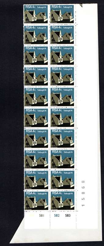 RSA 1974/03/14 Restoration of Tulbagh 4c Cyl No 580 581 582 583 *40 stamps Arrow block