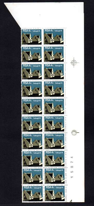 RSA 1974/03/14 Restoration of Tulbagh 4c Cyl No 580 581 582 583 *40 stamps Arrow block