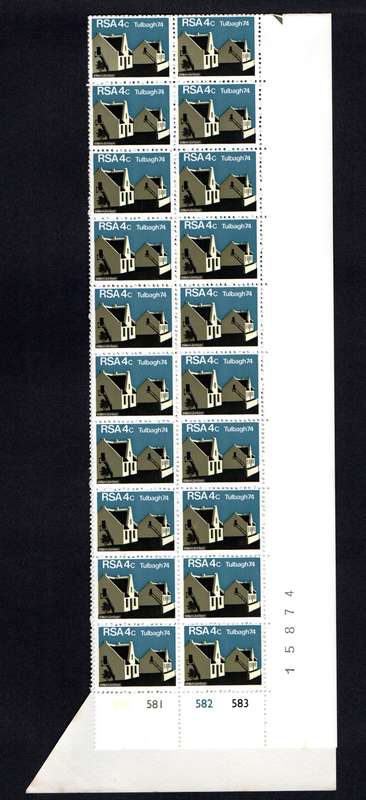 RSA 1974/03/14 Restoration of Tulbagh 4c Cyl No 580 581 582 583 *40 stamps Arrow block