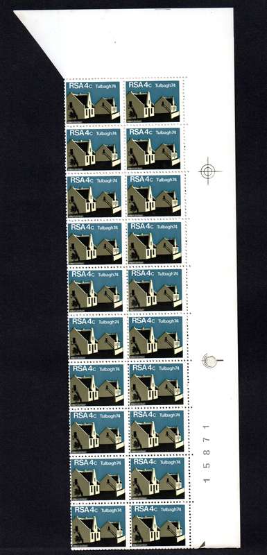RSA 1974/03/14 Restoration of Tulbagh 4c Cyl No 580 581 582 583 *40 stamps Arrow block