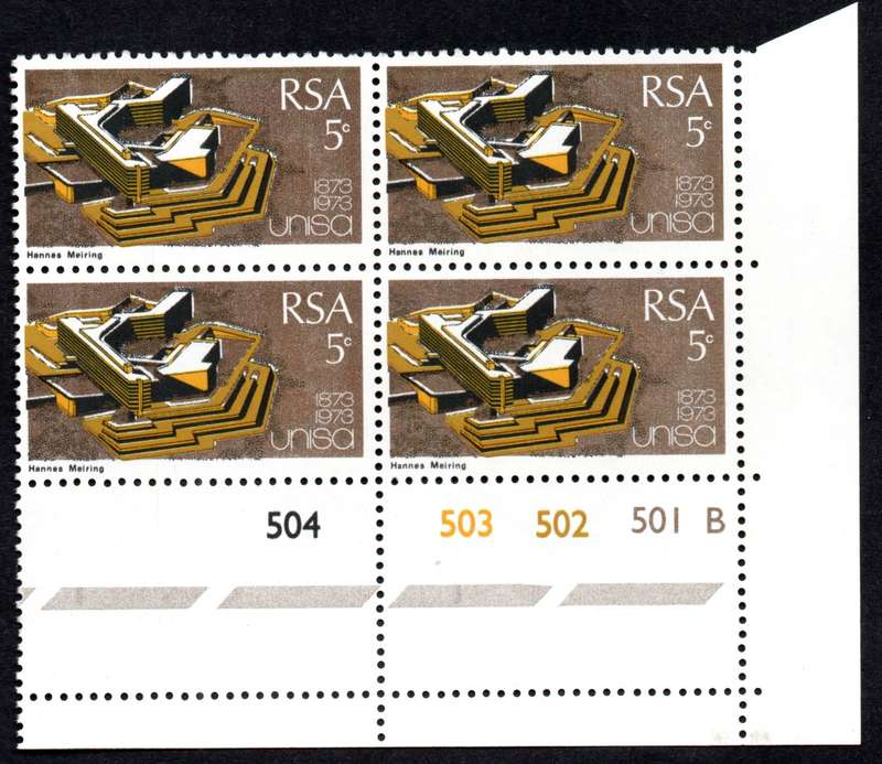 RSA 1973/04/02 Centenary of Unisa 5c Control Blocks Pane B Wmk R.S.A.