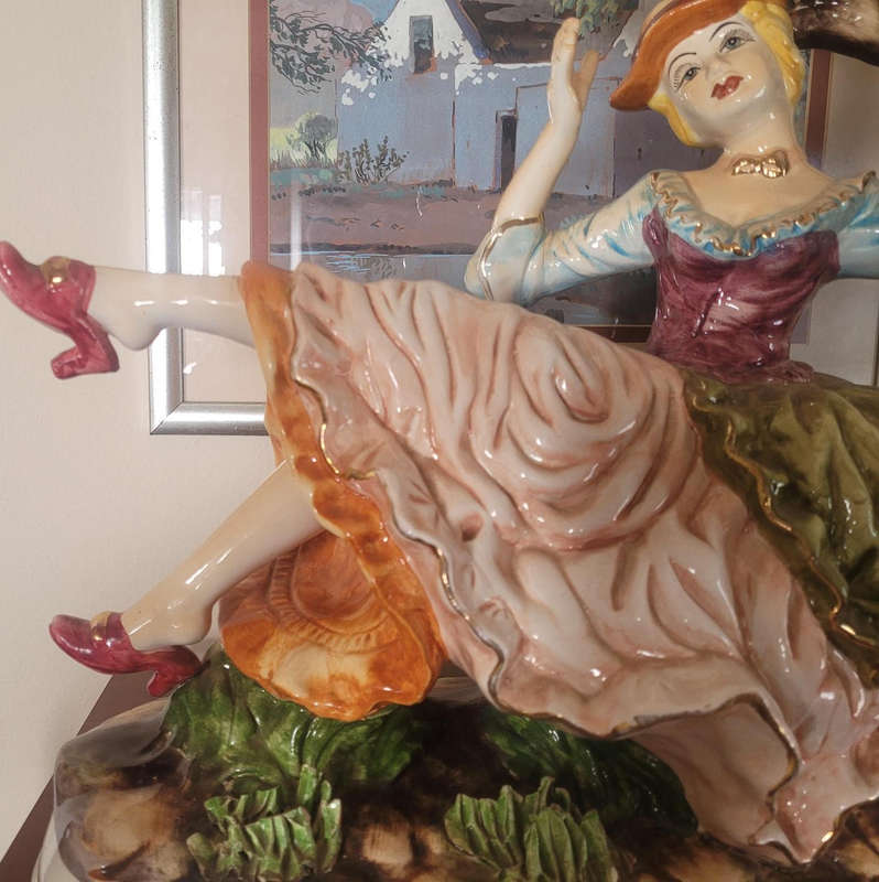Italian Capodimonte Vintage Girl on a Swing Ornate Ornament - Fitted to be a Lamp