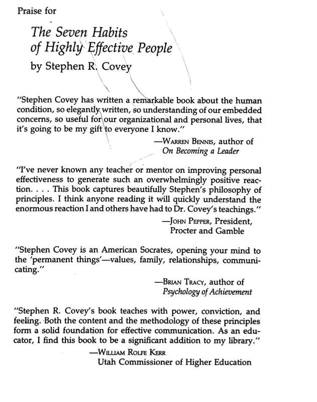 The Seven Habits of Highly Effective People. Stephen R. Crowley. Softcover. 358 Pages.
