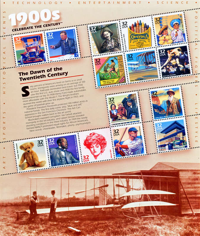 USA 1998 Celebrate the Century: 1900s: Full Pane of Fifteen x 32 Cent Postage Stamps. Scott #3182.