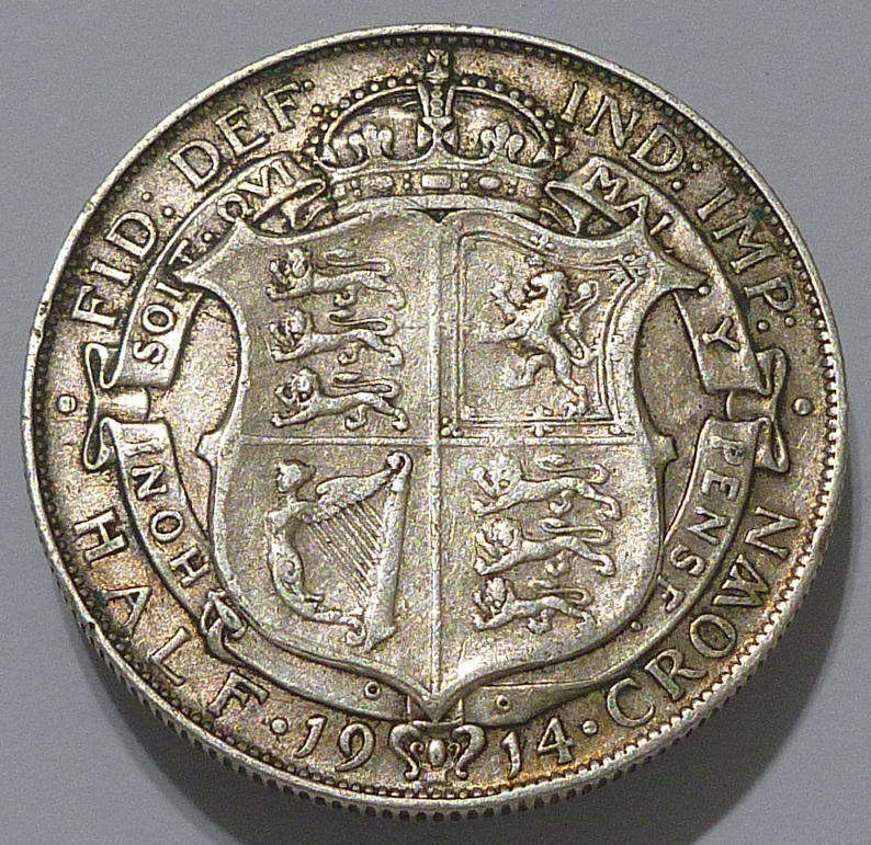 1914 Great Britain King George V Sterling Silver ½ Crown.
