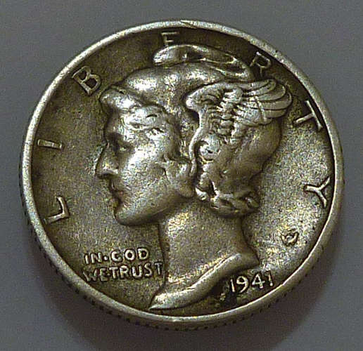 United States of America - 1941-P Philadelphia Mint Silver Mercury Dime.