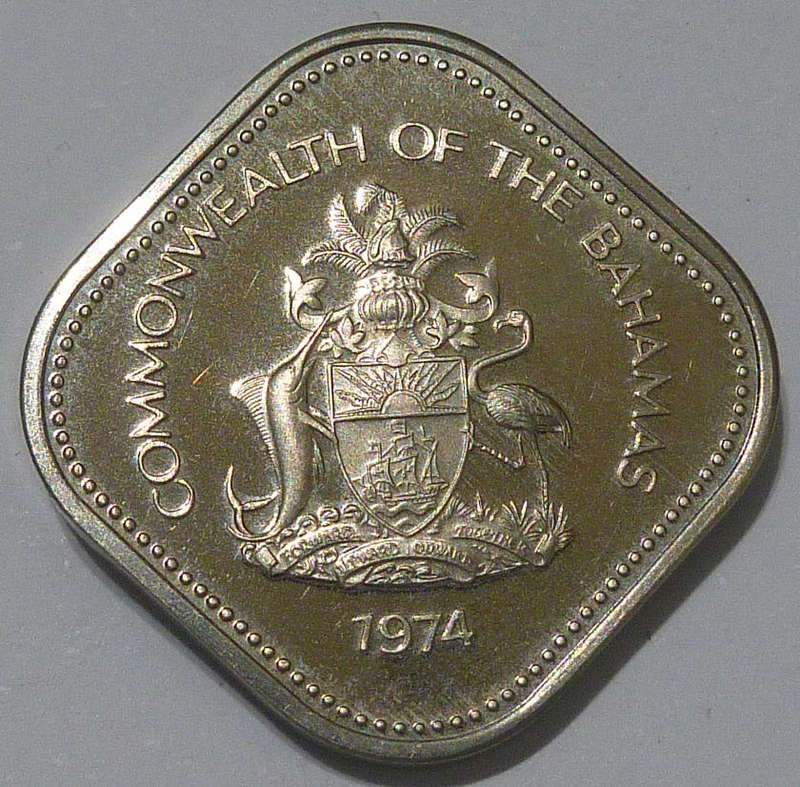 1974 Commonwealth of the Bahamas Fifteen Cents Hibiscus Uncirculated Proof Coin from a Proof Set.