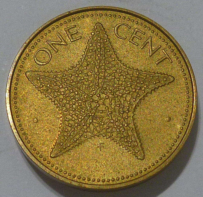 1974 Commonwealth of the Bahamas One Cent Starfish Uncirculated Proof Coin from a Proof Set.