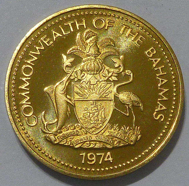 1974 Commonwealth of the Bahamas One Cent Starfish Uncirculated Proof Coin from a Proof Set.
