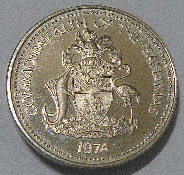 1974 Commonwealth of the Bahamas Five Cents Pineapple Uncirculated Proof Coin from a Proof Set.