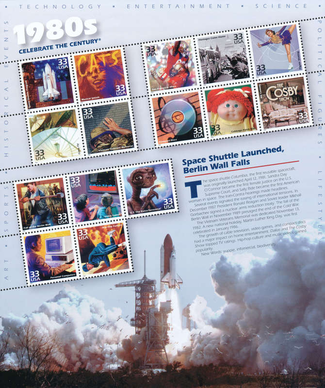 USA - 2000 Celebrate the Century: 1980s: Full Sheet of Fifteen x 33 Cent Postage Stamps. Scott #3190