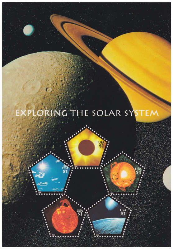 USA 2000 Exploring the Solar System: Scott #3410. Five x $1.00 Postage Stamps, Pentagon Shape.