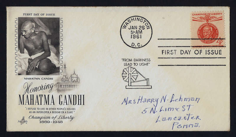 USA Honoring Mahatma Ganhdi Washington D.C. JAN 26, 1961 First Day of Issue. Champion of Liberty.