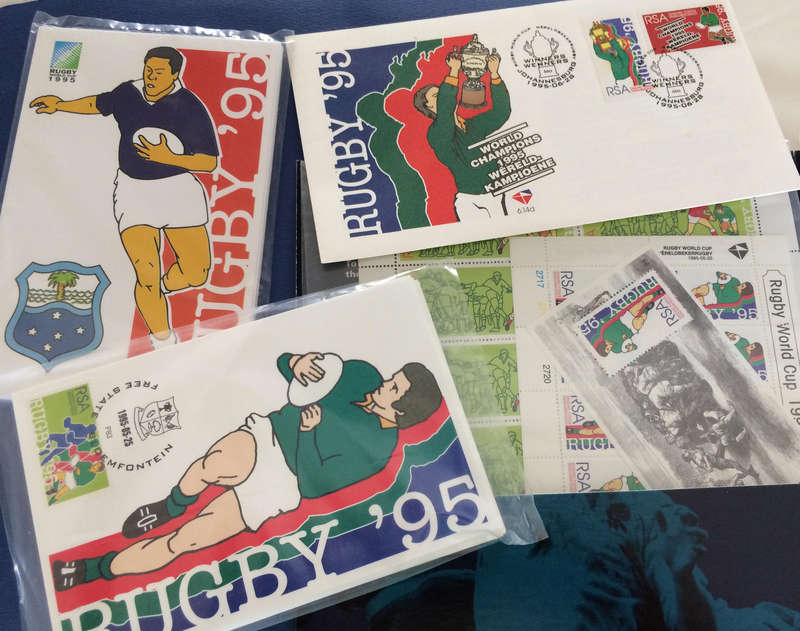 1995 RUGBY WORLD CUP COMMEMORATIVE PACK WITH FDCs, PCARDS, BOOKLETS + LOTS EXTRAS, PLS READ!!!