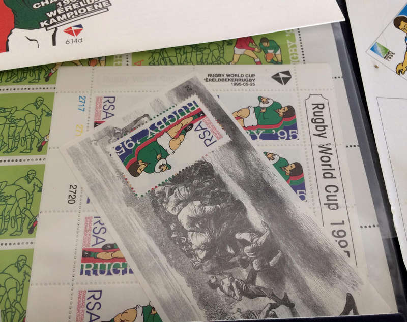 1995 RUGBY WORLD CUP COMMEMORATIVE PACK WITH FDCs, PCARDS, BOOKLETS + LOTS EXTRAS, PLS READ!!!