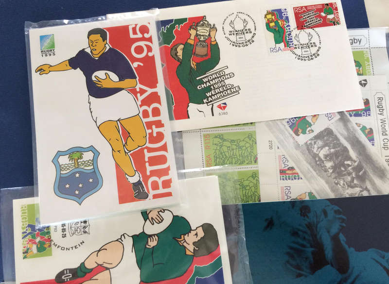 1995 RUGBY WORLD CUP COMMEMORATIVE PACK WITH FDCs, PCARDS, BOOKLETS + LOTS EXTRAS, PLS READ!!!