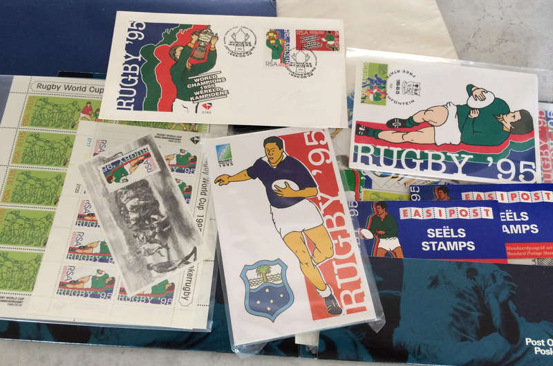 1995 RUGBY WORLD CUP COMMEMORATIVE PACK WITH FDCs, PCARDS, BOOKLETS + LOTS EXTRAS, PLS READ!!!