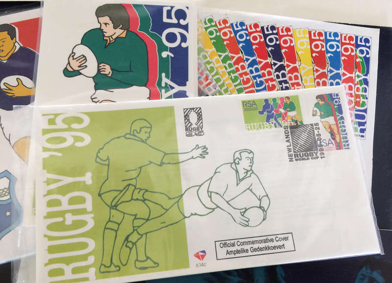 1995 RUGBY WORLD CUP COMMEMORATIVE PACK WITH FDCs, PCARDS, BOOKLETS + LOTS EXTRAS, PLS READ!!!