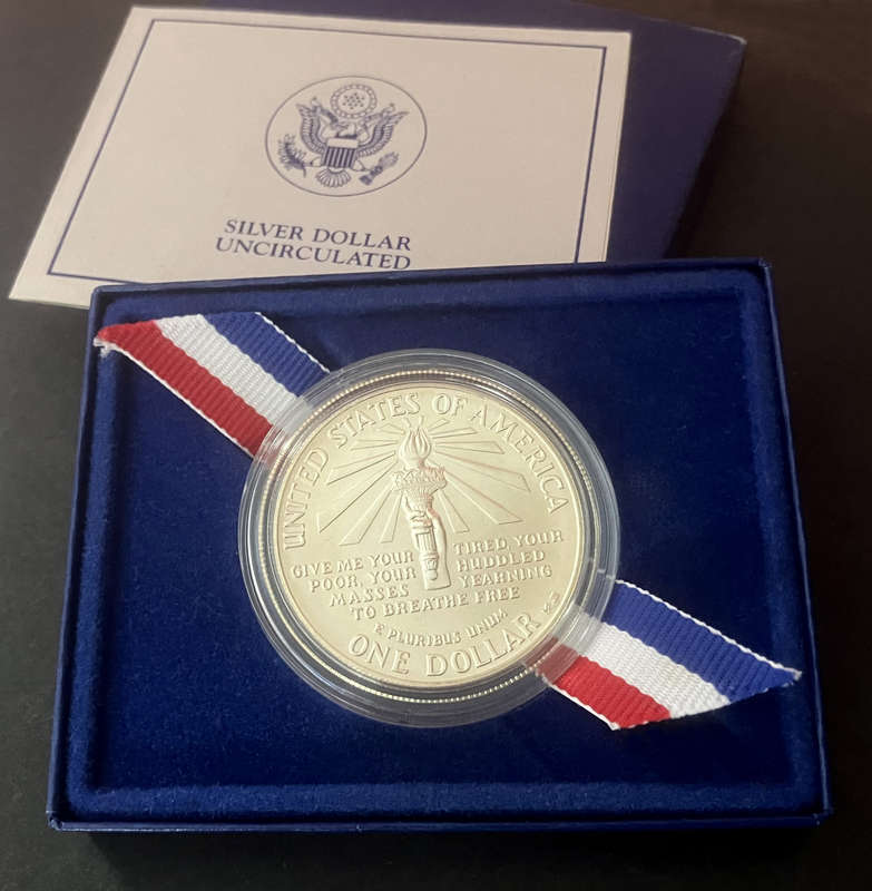 USA - 1986 Statue of Liberty Centenary Silver $1 One Dollar Coin with Box and COA