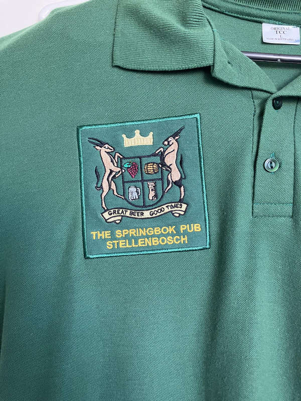 Vintage The Springbok Pub Stellenbosch Polo Shirt. Size: Large. Original TCC Made in South Africa.