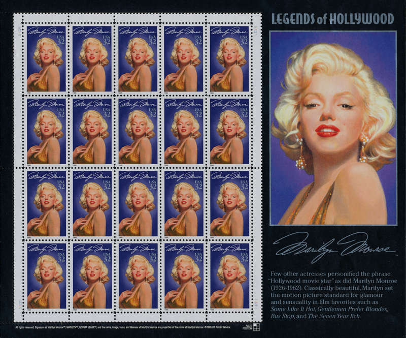 1995 Legends of Hollywood: Marilyn Monroe (1926-1962) Twenty x 32 Cent Postage Stamps.