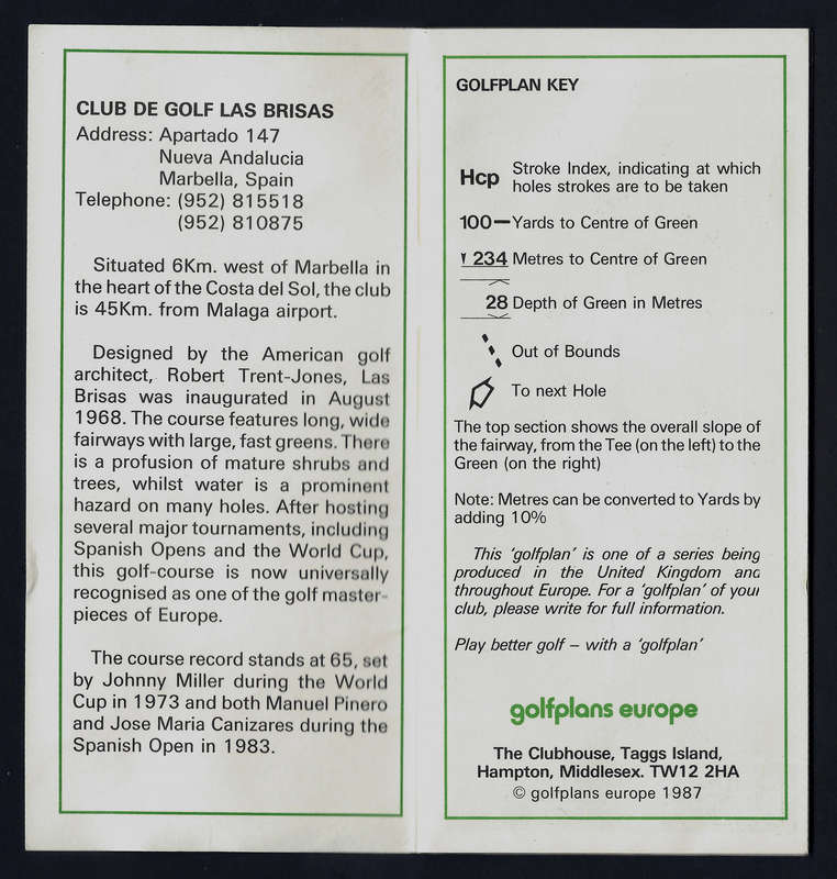 CLUB de GOLF LAS BRISAS (Nueva Andalucia, Marbella, Spain) Rare Vintage Golfplan.