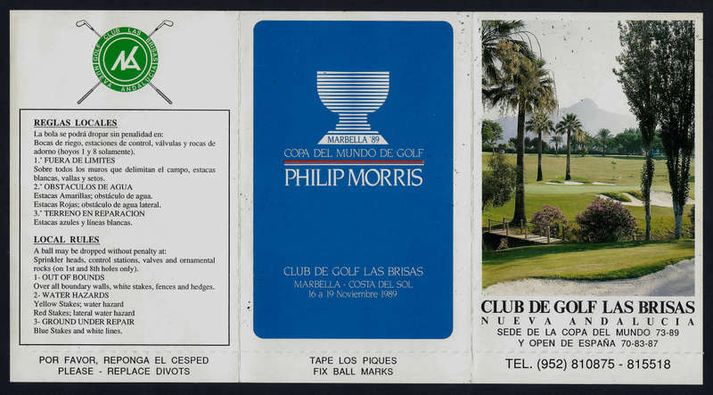 CLUB de GOLF LAS BRISAS (Nueva Andalucia, Marbella, Spain) Vintage Scorecard.