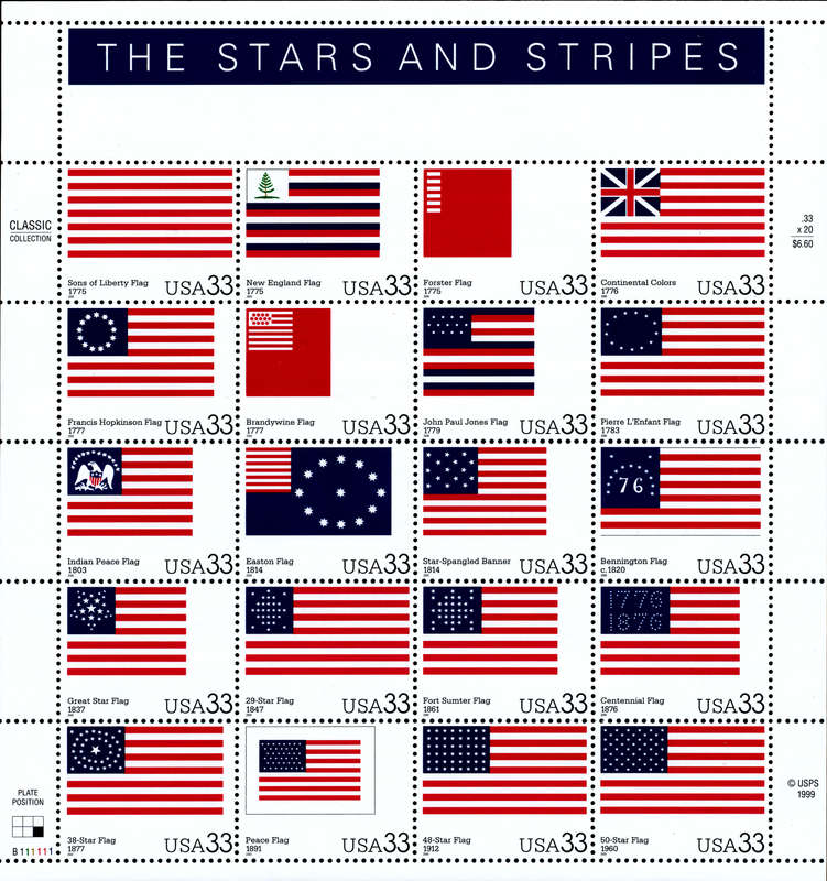 USA - 2000 The Stars and Stripes: Scott #3403. Full Sheet of Twenty x 33 Cent Postage Stamps.