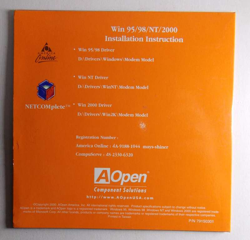 Aopen FM56 Series Fax Modem Suite and Drivers CD (2000)
