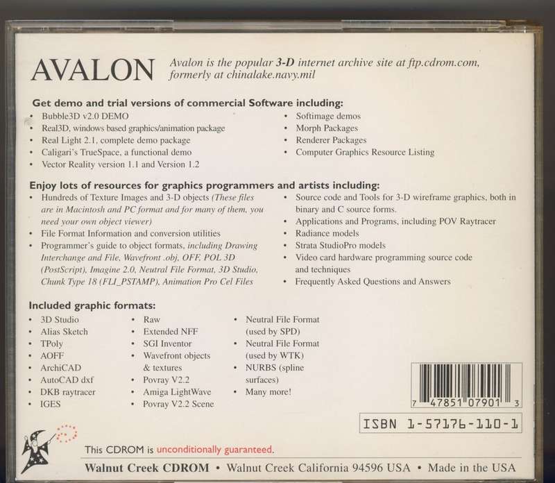 Walnut Creek Avalon 3D Graphics Resources DOS and MAC CD (1995)