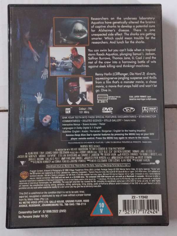 Deep Blue Sea (Thomas Jane 1999) DVD
