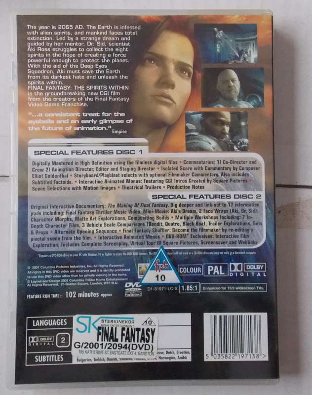 Final Fantasy The Spirits Within (CGI 2001) 2-Disc DVD