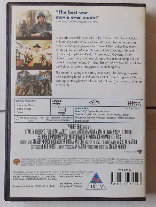 Full Metal Jacket (Stanley Kubrick 1987) DVD